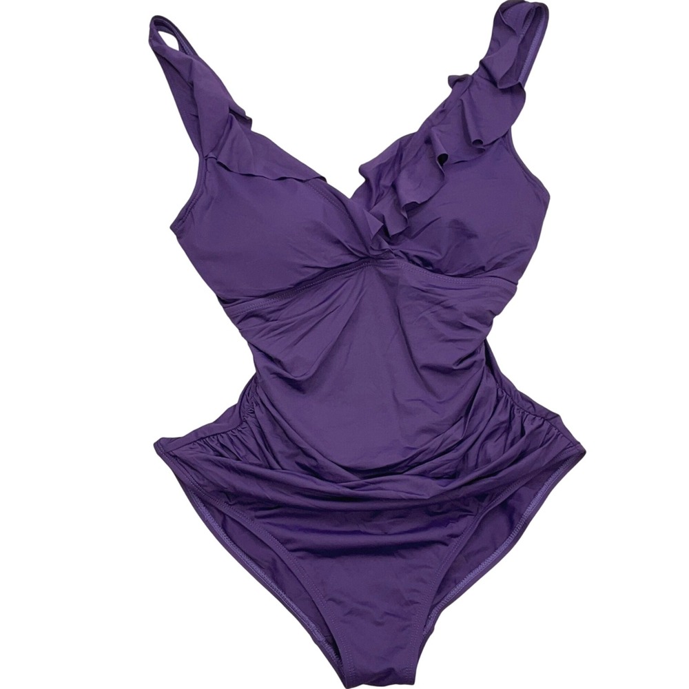 Lauren Ralph Lauren One Piece Swimsuit Women S Purple Ruffle‎ Ruche Underwire